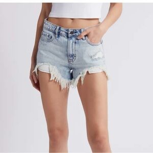 Hidden Heavy Frayed High Waist Nonstretch Cutoff Mom Shorts